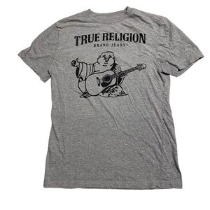 True Religion Gray Short Sleeve Tee with Buddha Graphic
